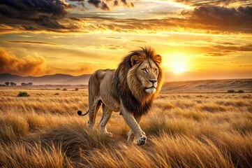 lion on the savannah in africa