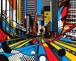 Abstract Pop Art Urban Cityscape Painting