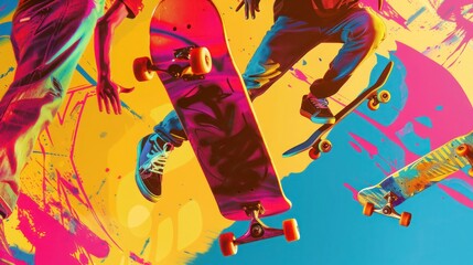Skateboarders in Action on Vibrant Graffiti Background