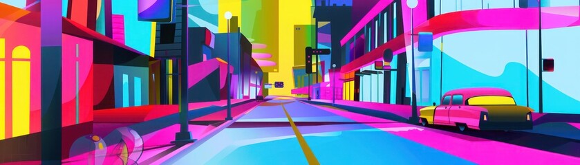 Abstract Pop Art Urban Cityscape Painting