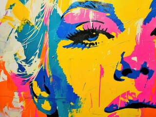 Vibrant Pop Art Woman's Face Close-Up