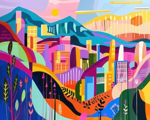 Futuristic Cityscape in Pop Art Style