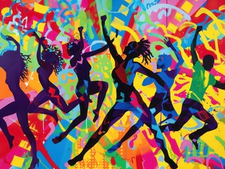 Colorful Abstract Silhouettes of Dancers Painting