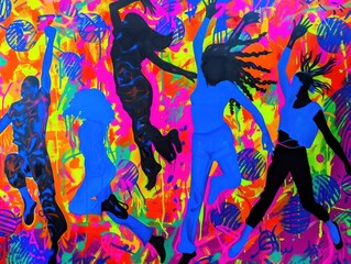 Colorful Abstract Silhouettes of Dancers Painting