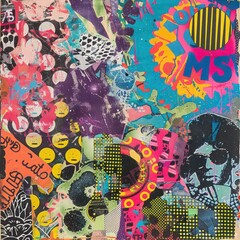 Vibrant Pop Art Floral Collage with Abstract Elements