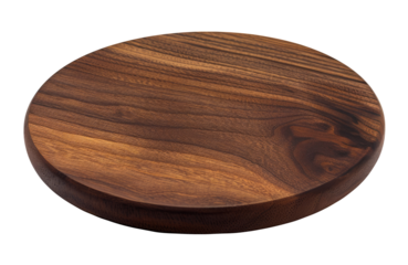 Empty round wooden cutting board isolated on transparent background