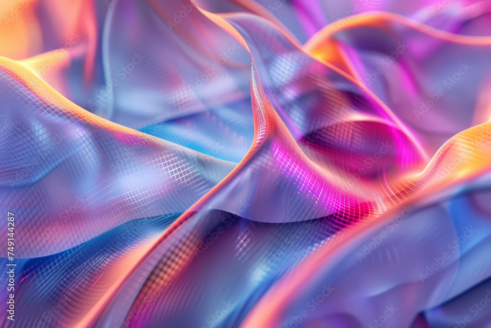 Poster futuristic geometric shapes with gradient mesh in a holographic visualization
