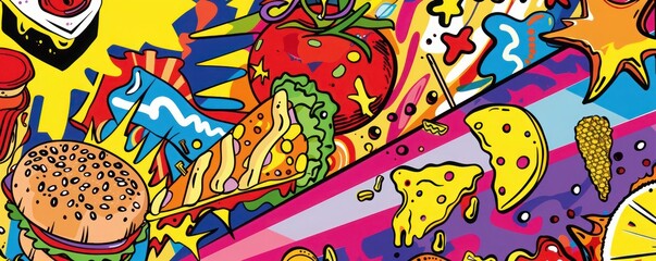 Colorful Pop Art Food and Fruit Illustration