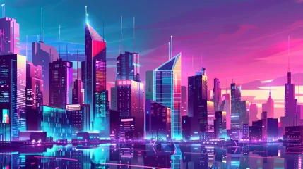 Deurstickers Futuristic Cityscape in Pop Art Style © Khritthithat