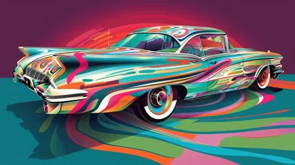 Store enrouleur Voitures anciennes Vibrant Pop Art Style Classic Car Illustration