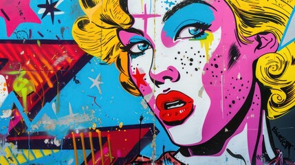 Naklejka na ściany i meble Vibrant Pop Art Style Woman Illustration