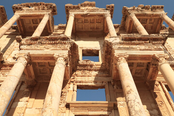 The impressive facade of the Library of Celsus at Ephesus, Selcuk, Turkey