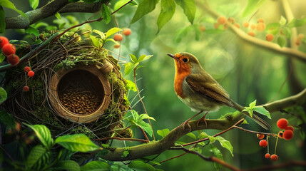 Beautiful Robin on a branch background