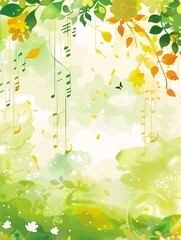green yellow background wind chimes autumn overgrowth illustration fanfare soft memories abstract cover gradation garden - obrazy, fototapety, plakaty