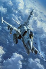 fighter jet flying air clouds background collectible card sitting ten forward military gear listing pastel soaring sky triumph agile metal based puma