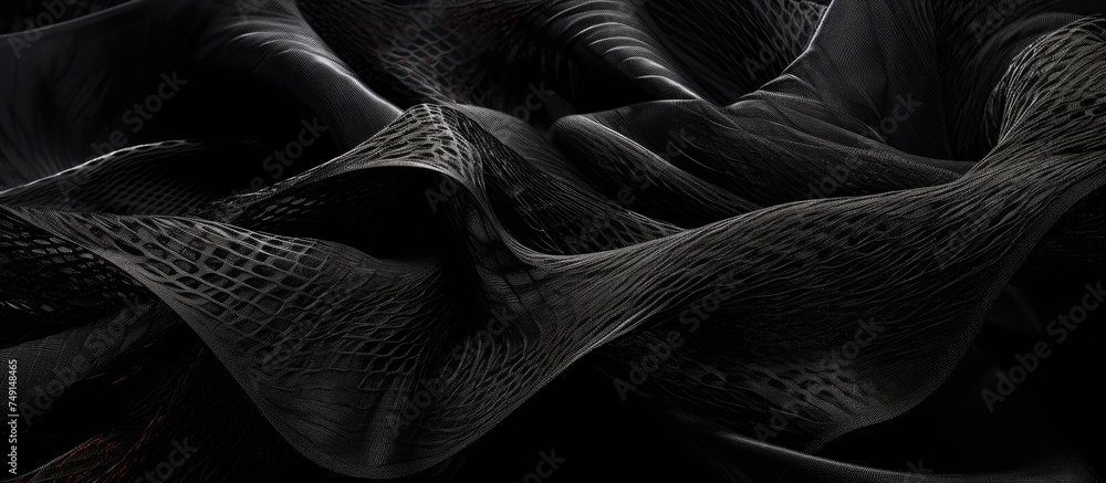 Poster a black and white cloth featuring intricate mesh netting creates a striking visual contrast against 