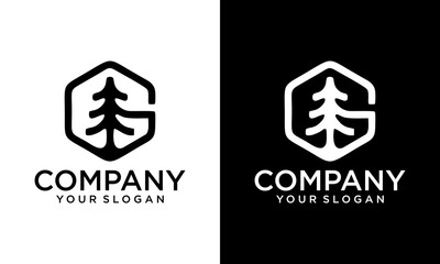 Creative Hexagonal Letter G pine evergreen logo. Letter G Pine Tree Logo Design Vector Icon Graphic Emblem Illustration