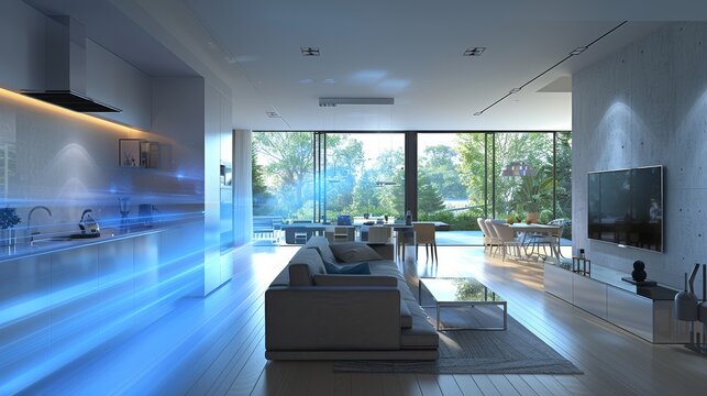 Visualize smart living solutions that redefine home convenience, focusing on the synergy between technology and lifestyle