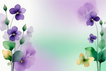 Art background with transparent x-ray flowers. Wallpaper with Violets flowers art.