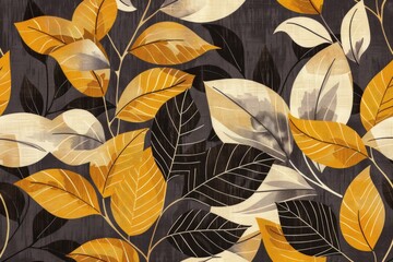 A black background is covered with scattered yellow leaves, creating a contrast of colors against the dark backdrop.
