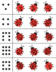 Match ladybugs and dots. Logical and math puzzle for kids.