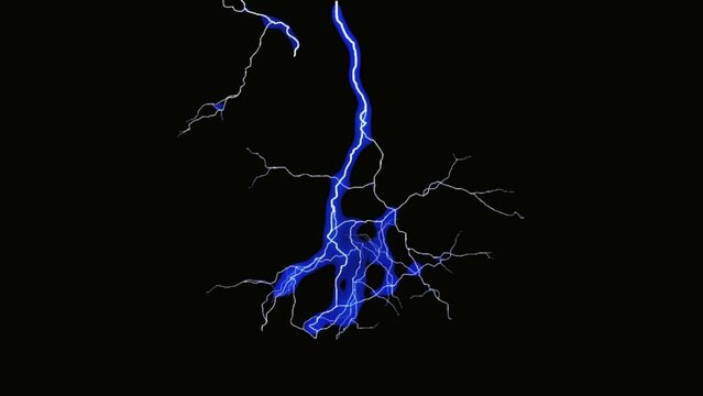Animation of blue lightning striking. Lightning bolt at night