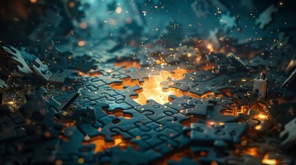 A conceptual puzzle its pieces floating and coming together to form a comprehensive mindmap serving as the foundation for a groundbreaking presentation each connection sparking new ideas depicted 