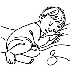 Obraz premium Continuous one black line art hand drawing newborn lying or sleeping doodles outline style vector illustration on white background
