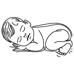Continuous one black line art hand drawing newborn lying or sleeping doodles outline style vector illustration on white background