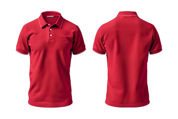 Front and back red polo shirt mockup, white background PNG