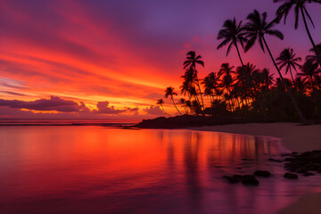 Fototapeta na wymiar Breathtaking Scenic Beach View Under a Majestic Colorful Sunset Sky