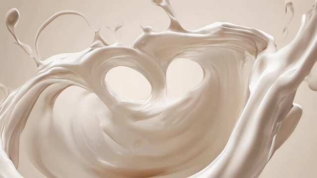 Waves of milk that spiral on a cream background.