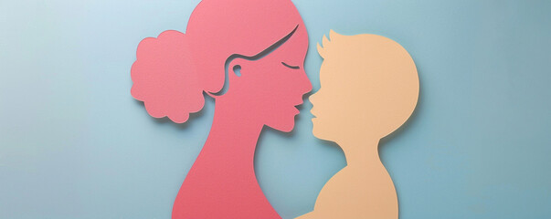 Cute mother and son daughter paper cut out mother's day pastel colors silhouette family love illustration