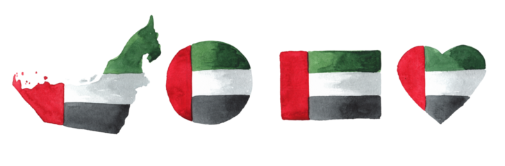 United Arab Emirates Flag set. Hand drawn watercolor illustration isolated on white background