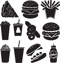 Fast food vector  black silhouette on white background 