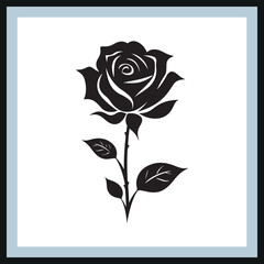 Black and White Rose Silhouette Vector Illustration, Isolated