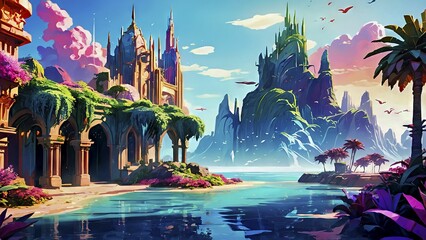 Fantasy Art, Magical Cityscape, Kingdom, Majestic, Futuristic Cityscape, Enchanted Kingdomm