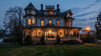 Haunted Victorian mansion with high tech security a paradox of fear and safety - obrazy, fototapety, plakaty