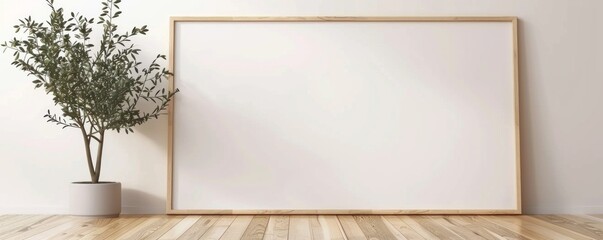 a empty white blank thin wooden phooframe leaning against a wall