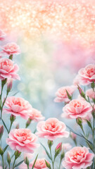 Obraz na płótnie Canvas miniature-carnation-flowers-creating-a-delicate-frame-around-a-simplistic-background-watercolor