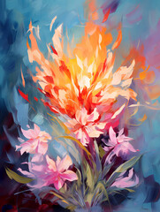 Fototapeta na wymiar Incredible magical flower. Oil painting in impressionism style.