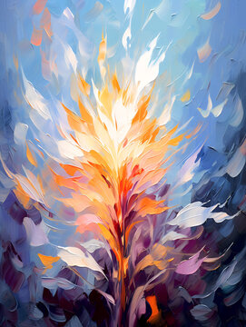 Incredible magical flower. Oil painting in impressionism style.