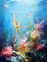 Fototapeta na wymiar Beautiful underwater landscape. Oil painting in impressionism style.