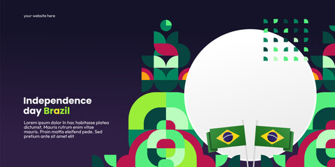 Brazil Independence Day banner. Modern geometric abstract background in colorful style for Brazil day. Brazil Independence greeting card cover with text. Happy Brazil Independence day for celebrating