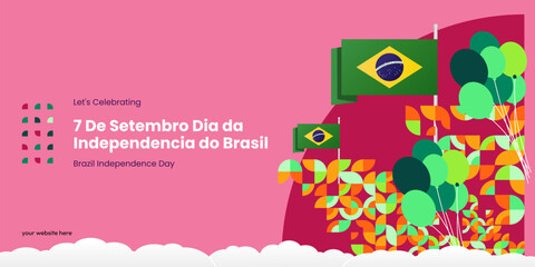 Brazil Independence Day banner. Modern geometric abstract background in colorful style for Brazil day. Brazil Independence greeting card cover with text. Happy Brazil Independence day for celebrating
