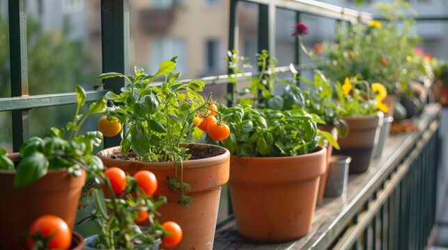Illustrate the joy of urban gardening, where every plant contributes to a greener, sustainable living space