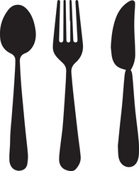 Set of Cutlery Icon Silhouette, Spoon Fork Knife black silhouettes on white background