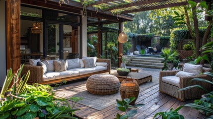 Illustrate the fusion of indoor and outdoor living, where home seamlessly extends into nature