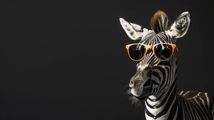 Tuinposter Portrait of confidence zebra wearing sunglasses © Chitchanok