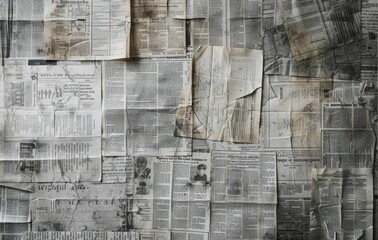 Old yellow crumpled sheets of newspaper background. Textured pages mock up. Seamless loop graphic design. Old fashion style books paper. Empty place for text. Blank space.